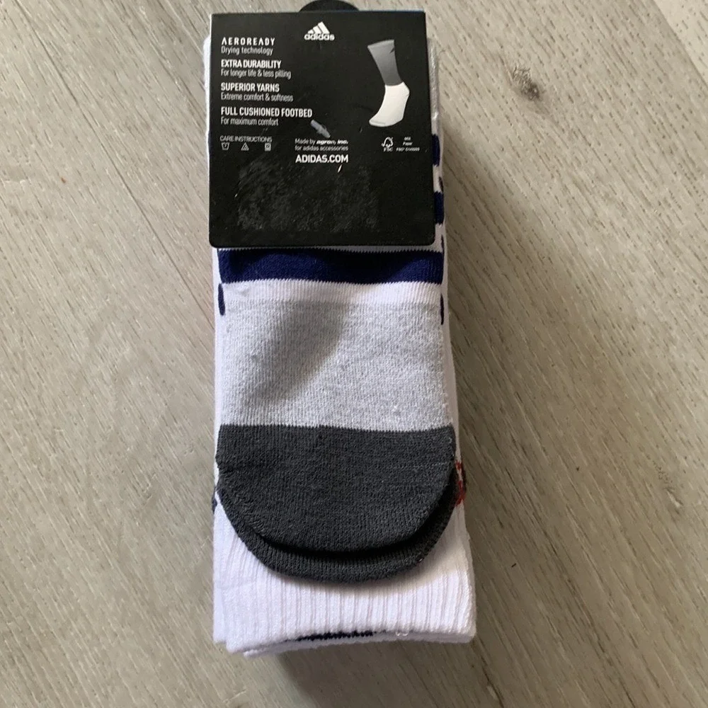 Adidas Mens Cushioned Crew Socks‎ 3 Pair Pack Aeroready White Stripe Size 6-12